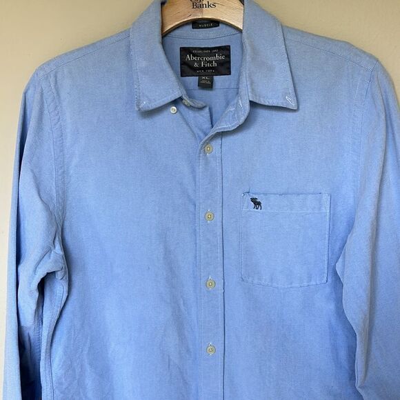 Abercrombie & Fitch men’s muscle light blue button down dress shirt XL - Picture 2 of 8